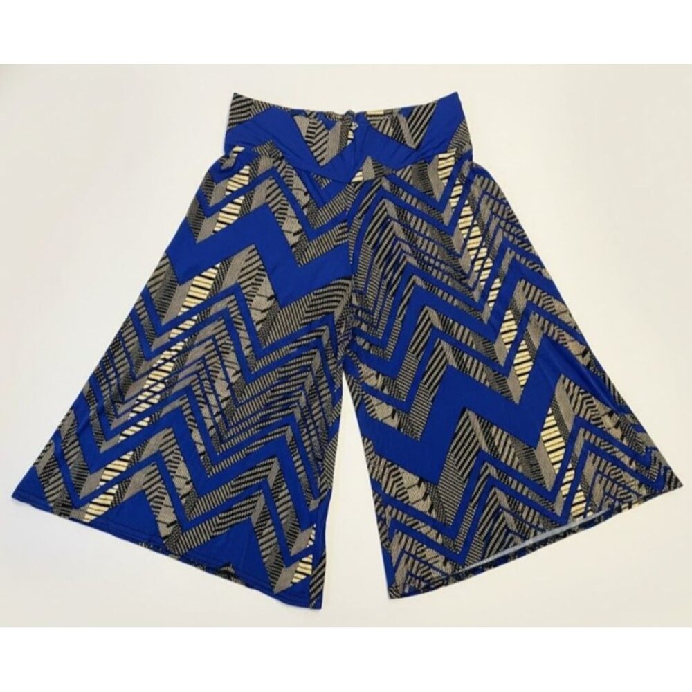 ASSA Navy &‎ Black Chevron Palazzo Pants - Wide Leg Stretch Knit Trousers